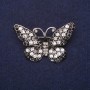 Brooch Butterfly with Rhinestones White Black Gray 47x29mm Silver-Colored Metal