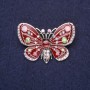 Brooch Butterfly with Rhinestones Chameleon Burgundy Enamel 38x28mm Silver Metal