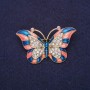 Brooch Butterfly with white rhinestones and enamel blue coral 46x28mm yellow metal