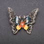 Butterfly Brooch with delicate yellow and green enamel on gray metal 50x40mm