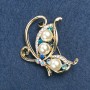 Butterfly Brooch with Beads and Rhinestones, Golden Metal 46x40mm