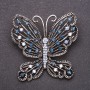 Butterfly Brooch with Blue Rhinestones 53x54mm Gray Metal