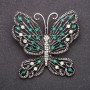 Brooch Butterfly with green rhinestones 52x56mm gray metal