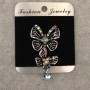 Butterfly Brooch with Multicolored Rhinestones 28x48, Silver Metal