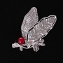 Brooch Cranberry in Cranberry Leaves, silver-tone metal and crystals 65x30mm +