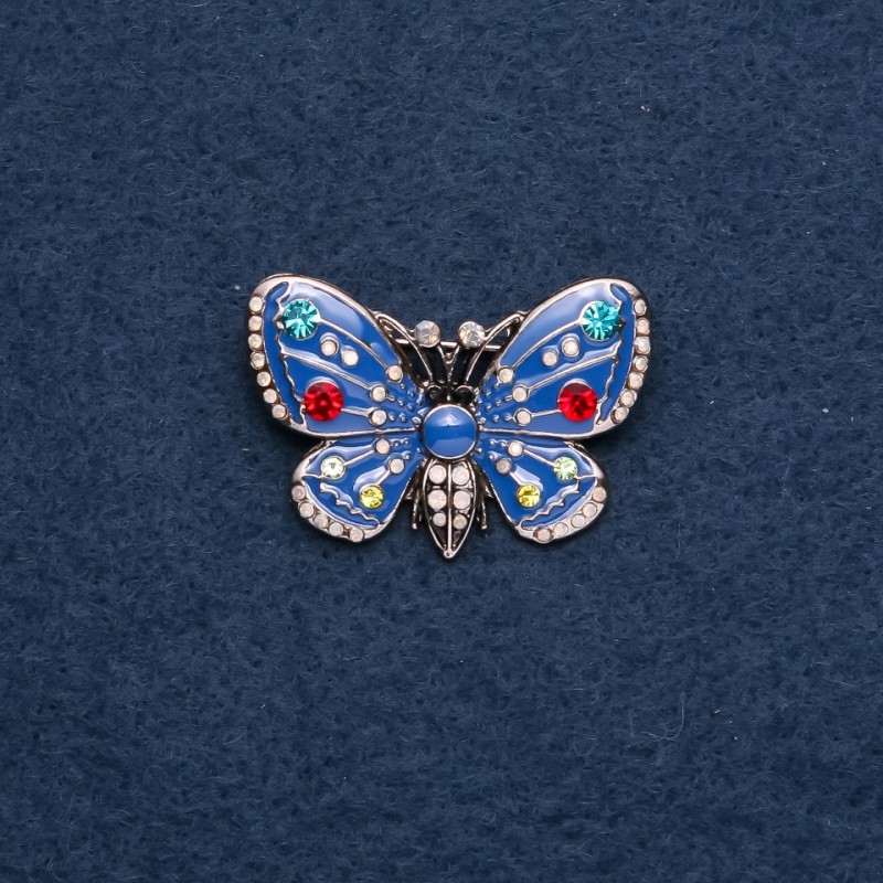 Brooch "Butterfly" blue enamel 25x38mm metal color "gold"