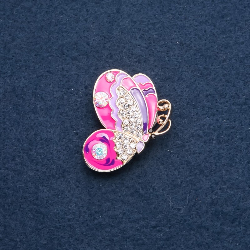 Brooch "Butterfly" pink enamel 39x30mm metal color "gold"