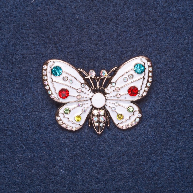 Brooch "Butterfly" white enamel metal color gold 4x3 cm