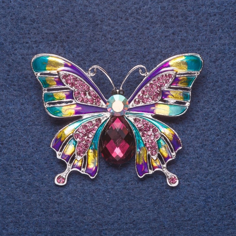 Brooch "Butterfly" purple enamel, metal color silver 3.5x5 cm