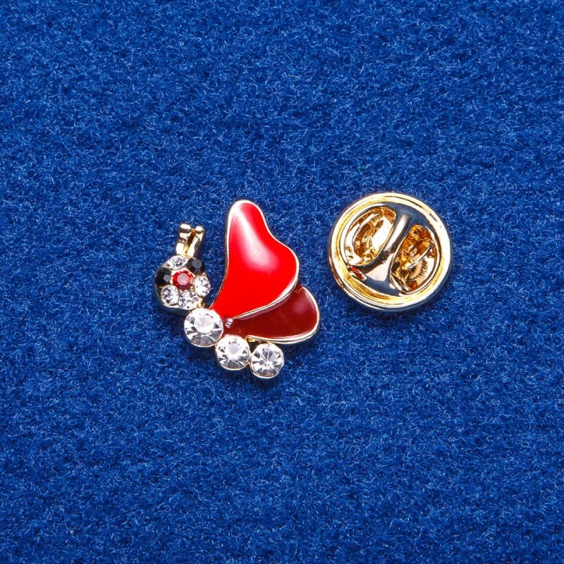 Brooch for Lapel "Butterfly" red enamel, gold-tone metal 1.7×1.6 cm