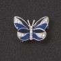 Brooch Butterfly blue enamel white crystals metal color "silver" 2.7 cm