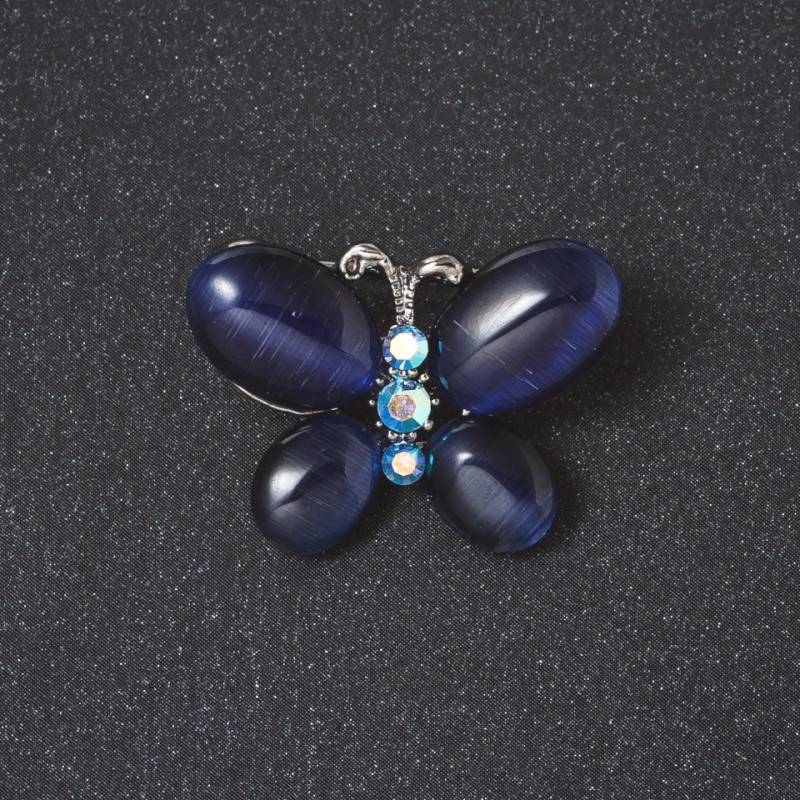 Brooch "Butterfly" blue Cats Eye stone silver color 2 cm