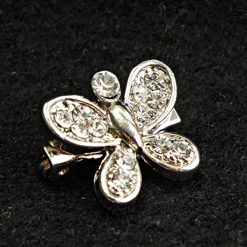 (17/15 mm) Brooch - small light metal Butterfly with rhinestones