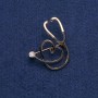 Brooch Black Stethoscope with Heart, White Stone, Gold-tone Metal 43x33mm