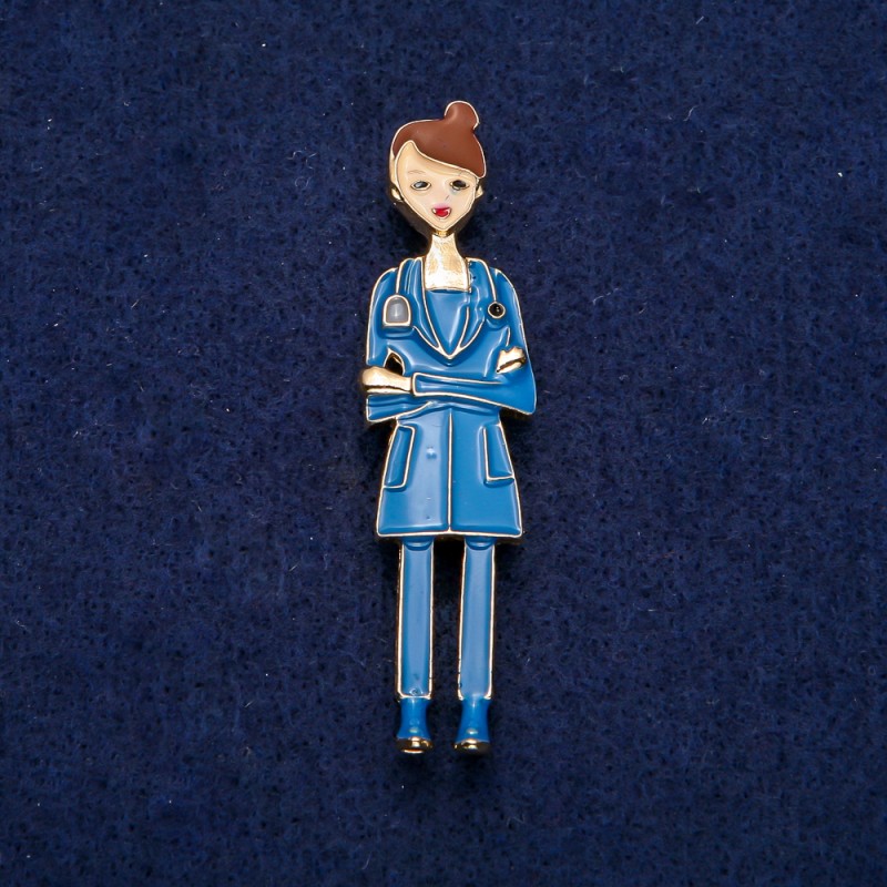 Nurse Pin Blue Enamel, Gold-Tone Metal 17x66mm