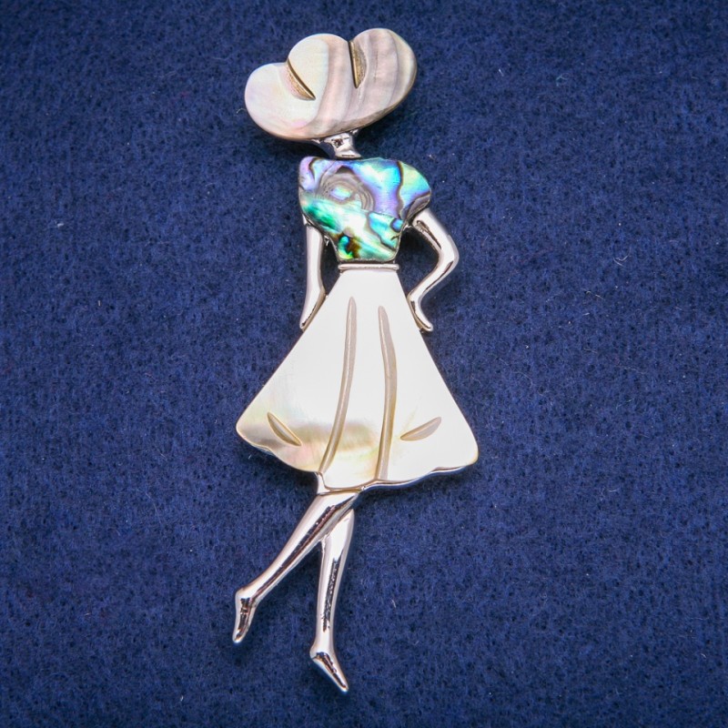 Brooch Pendant Madam with Mother-of-P Pearl and Halite 30x85mm