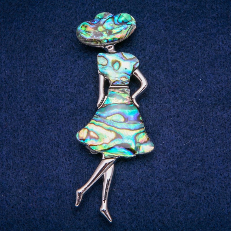 Brooch Pendant Madam with Pearl Shell Hematite 30x85mm