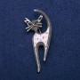Brooch 'Cat' with Enamel, Chalcedony, and Crystals 30x73mm, Silvery Metal