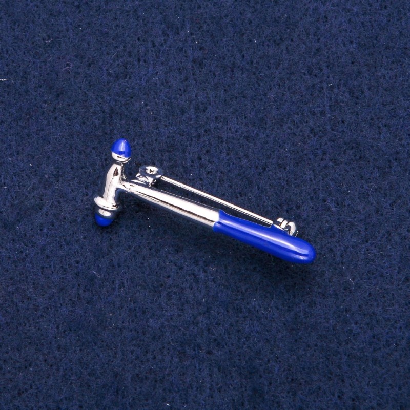 Brooch Neurological Hammer Blue Enamel, Silver Metal 16x36mm