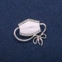 Brooch Pendant Mask White Enamel and Rhinestones, Silver Metal 37×41mm