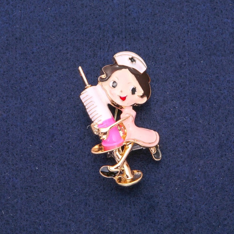 Brooch Nurse Multicolor Enamel, Gold-Toned Metal 27x44mm