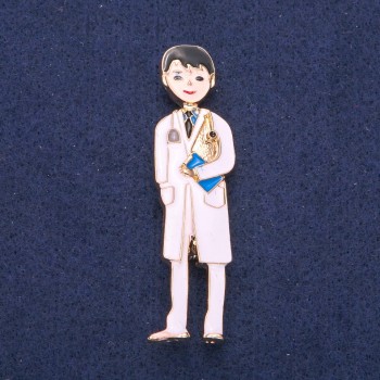 Brooch 'Med brother' white enamel, golden metal 17x62mm