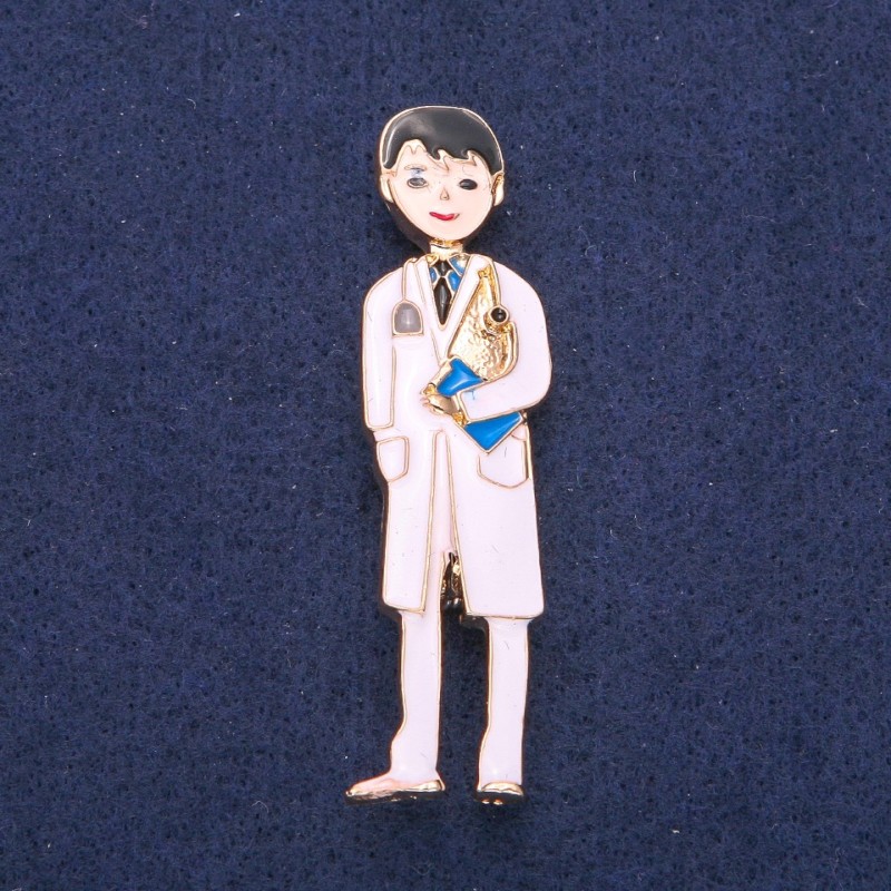 Brooch 'Med brother' white enamel, golden metal 17x62mm