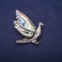 Brooch Bird with Chalcedony Inlay, Silver Metal 38x48mm