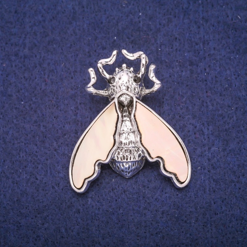 Brooch Butterfly with Mother of Pearl Inlay, Silver-Colored Metal 37×44mm