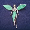 Brooch Angel with Malachite Inlay (pressed) Silver Tone Metal 59x60mm
