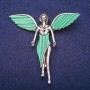 Brooch Angel with Malachite Inlay (pressed) Silver Tone Metal 59x60mm