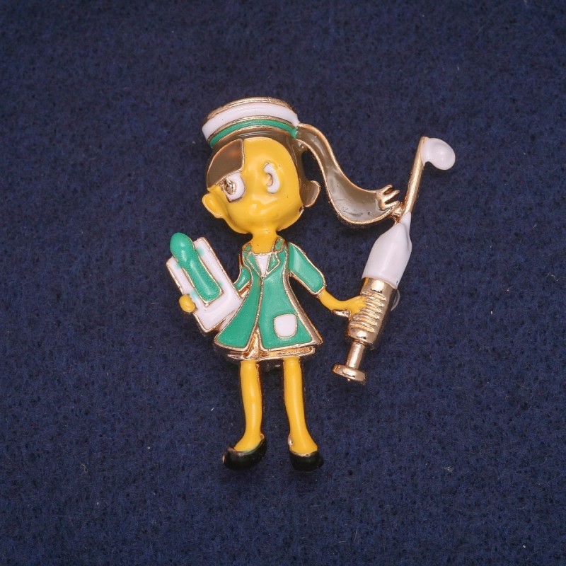 Nurse Brooch Enamel, Gold-Tone Metal 38x46mm