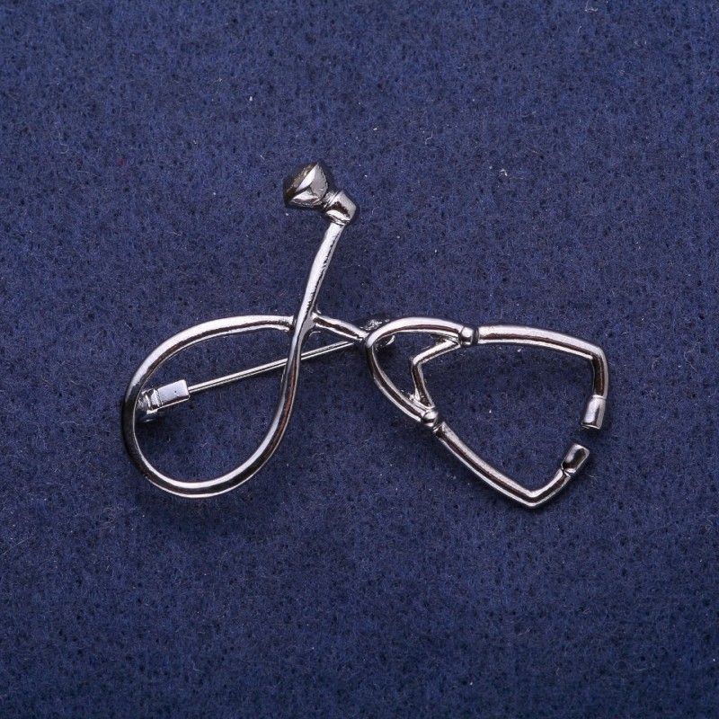 Brooch 'Stethoscope' Gray Metal 44x30mm