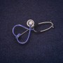 Brooch 'Stethoscope' 25x53mm enamel with crystals blue and white, silver metal