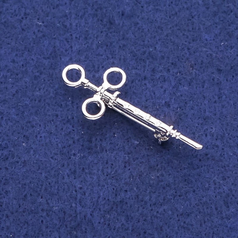 Brooch Needle with Crystals Silver Metal 17x45mm