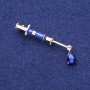 Brooch Needle Syringe with Blue Crystal on Gold-Toned Metal 10x45mm