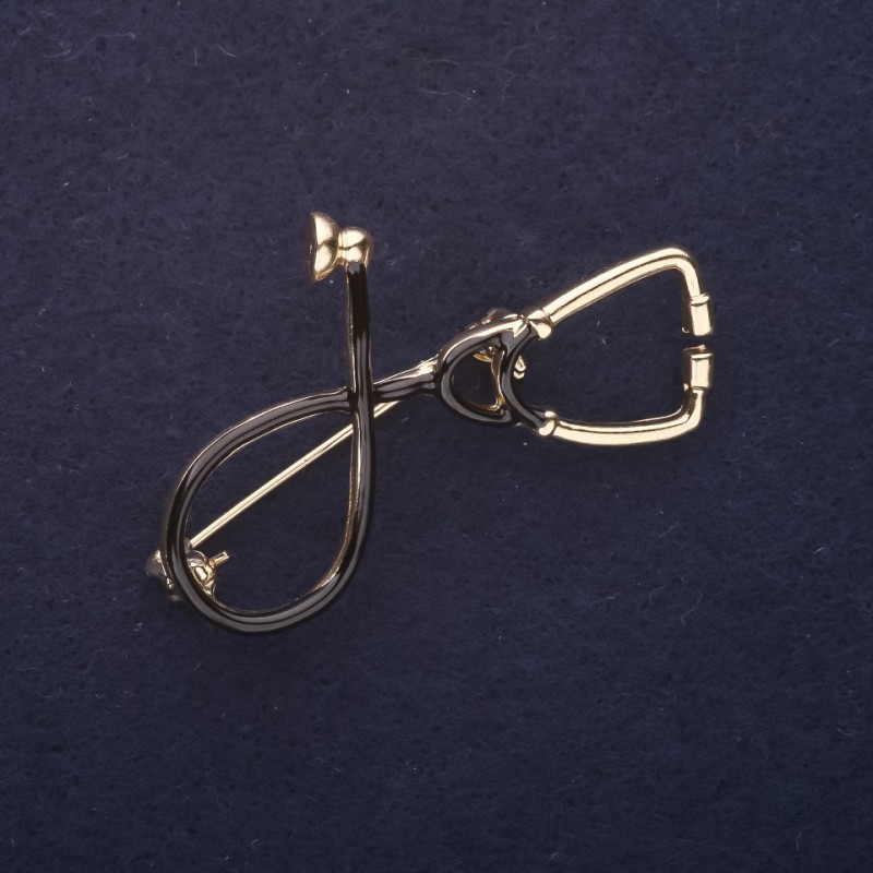 Brooch Stethoscope enamel black color 44x30mm golden metal