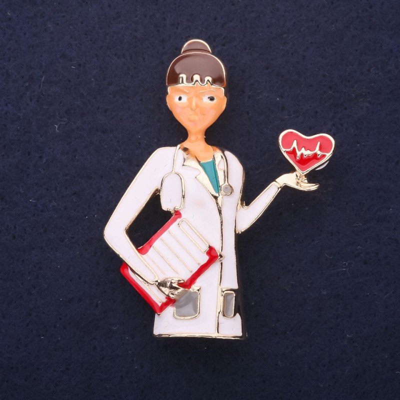 Pin Doctor Enamel White and Red Colors 50x38mm Gold-Tone Metal