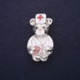 Brooch Bear Doctor White-Red Enamel 40x22mm Silver Metal