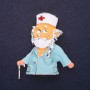 Brooch Doctor enamel white and light blue 47x42mm silver metal