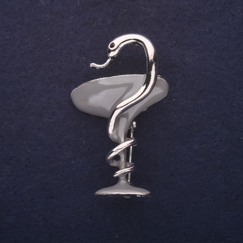 Brooch 'Chalice with a Serpent' gray enamel, 44x21mm, silver metal