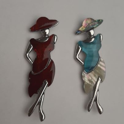 Brooch Pendant Lady with Pearl and Chalcedony 80x30mm +