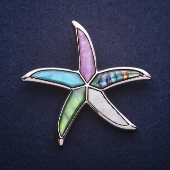 Brooch Pendant Sea Star with Chalcedony and Pearl 53x53mm