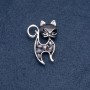 Brooch "Kitten" Black Cat's Eye Stone Color of Metal "Silver" 30×45mm