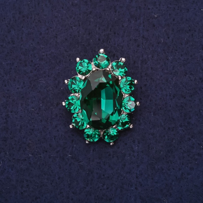 Brooch Accent with Marquise Stone, Emerald Green Color, 30x24mm, Silver Metal