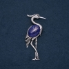 Brooch Pendant Heron with Natural Stone Lapis Lazuli 80x30mm