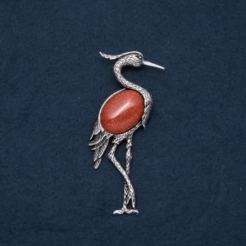 Brooch Pendant Heron with Natural Stone Aventurine "Golden Sand" 80x30mm