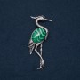 Brooch Pendant Heron with Malachite natural stone 80x30mm