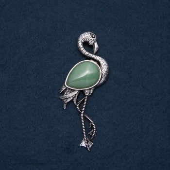 Brooch Pendant Flamingo with Natural Jade 85×30mm