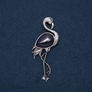 Brooch Pendant Flamingo with Natural Aventurine "Blue Sand" Night Cairo 85×30 mm
